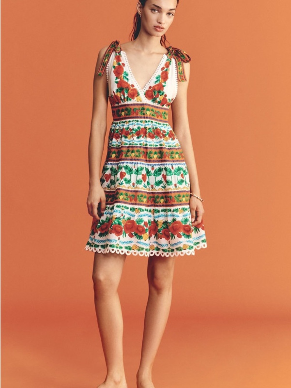 FARM Rio White Dress with Red & Green Floral Trim - Picture 3 of 4